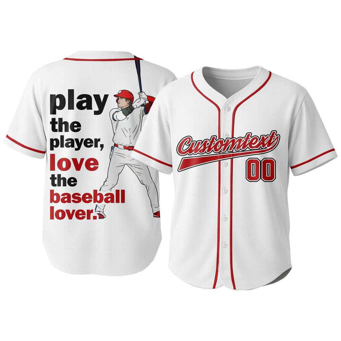Love The Baseball Lover - Custom White Red Baseball Jersey