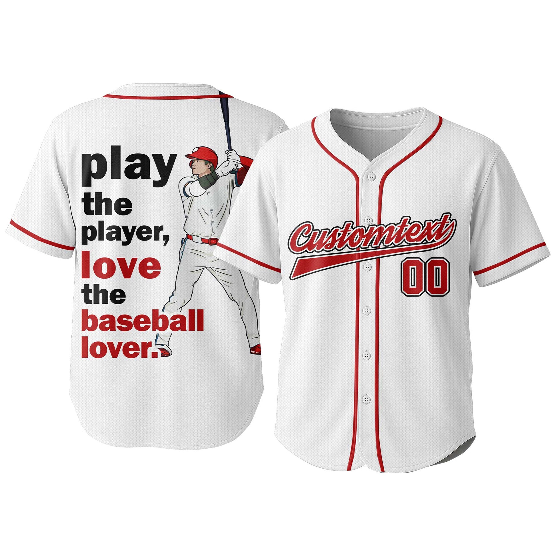 Love The Baseball Lover - Custom White Red Baseball Jersey