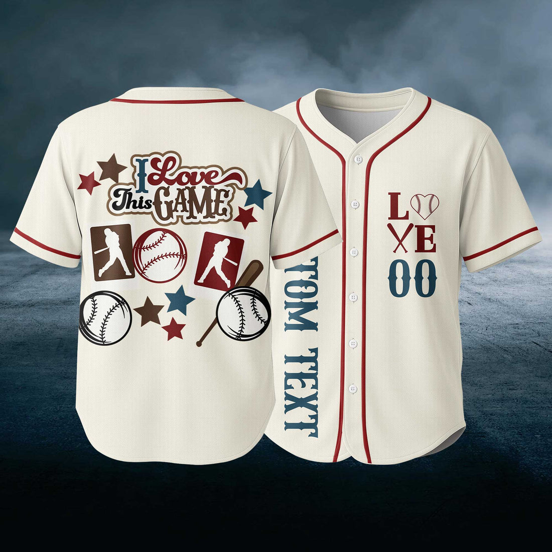I Love Baseball - Custom Cream Red Baseball Jersey
