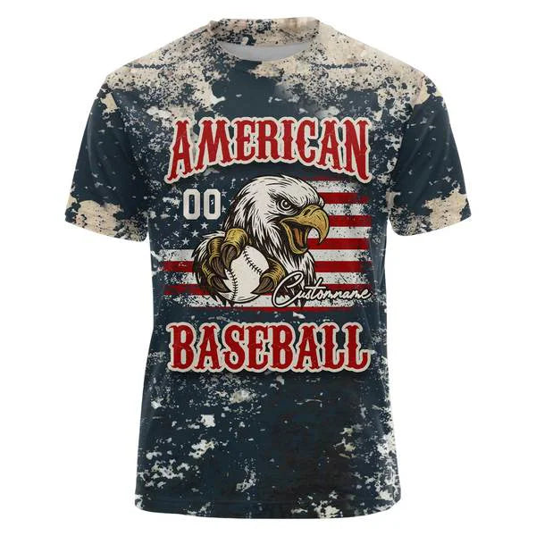 Custom American Baseball - Men's Retro Independence Day Print Short Sleeve T-shirt - All Over Print - Baseball Shirts