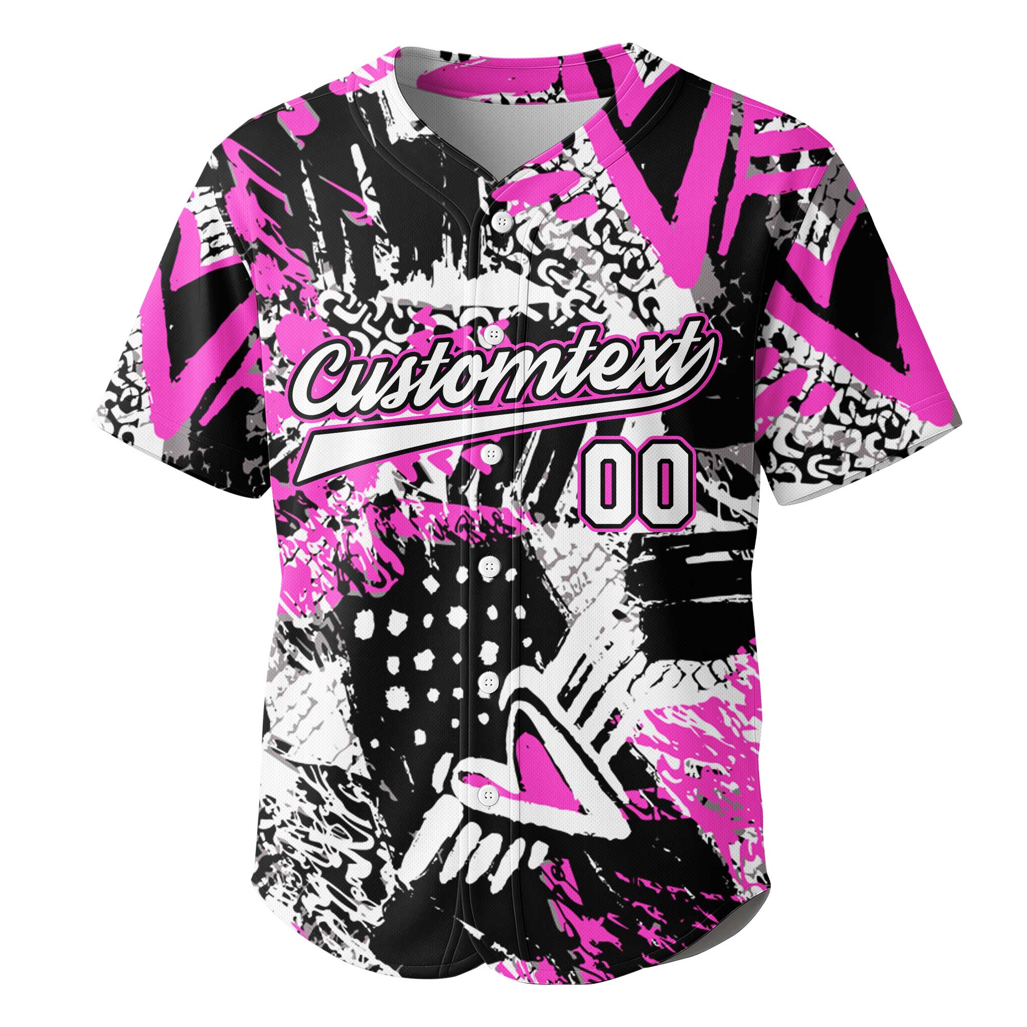 Custom Pink Ink Brush Stroke Pattern Baseball Jersey