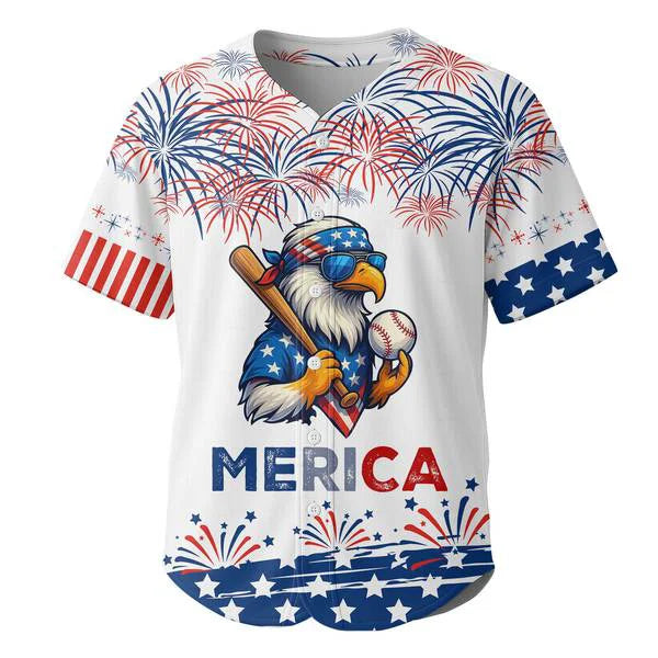 Custom Merica Cool American Eagle Jersey - Independence Shirt For Baseball Lover  - 4th of July Jersey