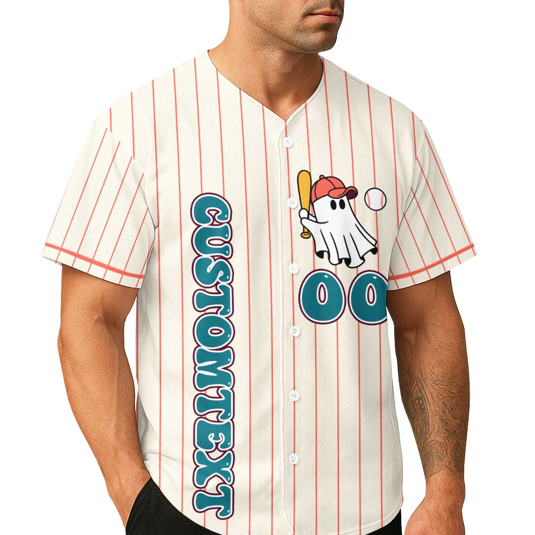 Ghost People All Year Round - Custom Cream with Orange Stripes Halloween Baseball Jersey