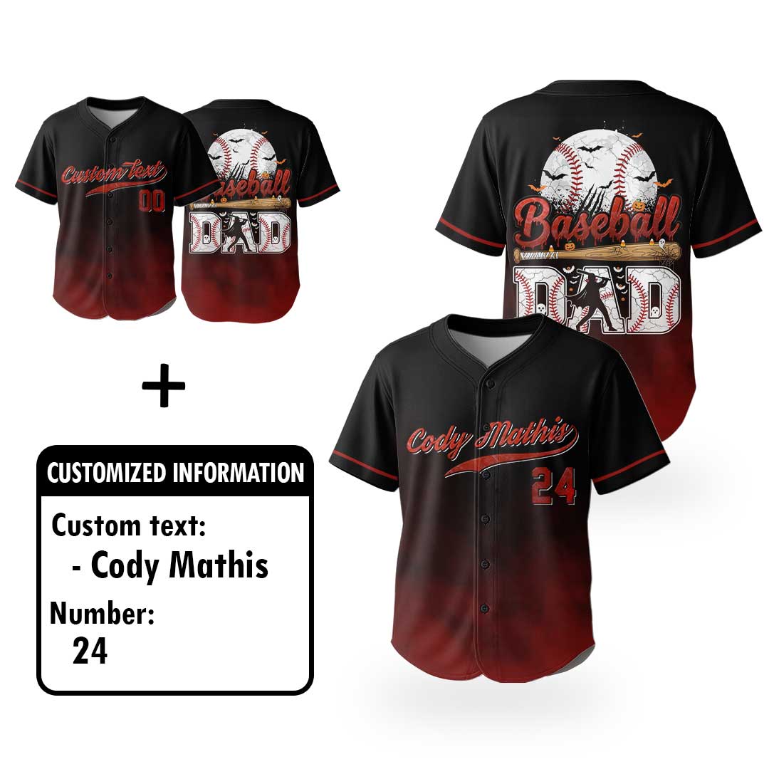 Baseball Dad - Custom Black Halloween Baseball Jersey