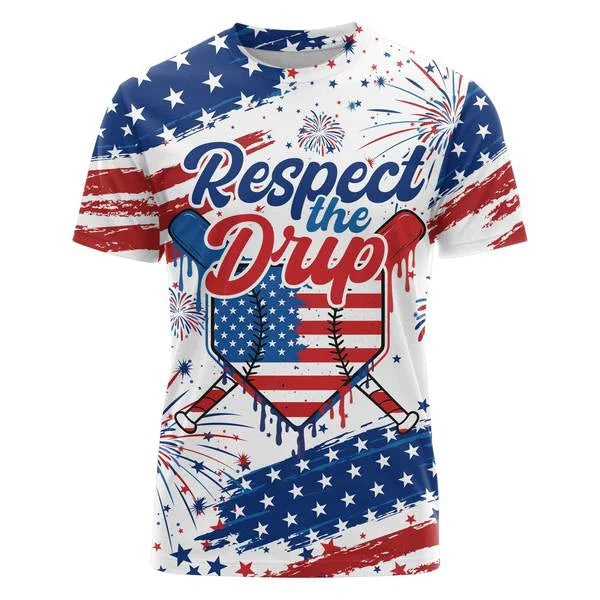 Respect The Drip Independence Day shirt, 4th of July Shirts - Custom Text, Custom Number - Baseball Shirts For Baseball Lovers