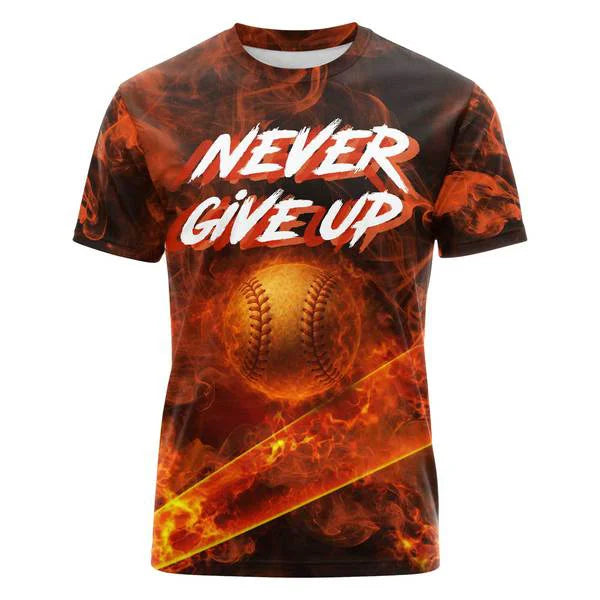 Never Give Up Baseball Shirt For Baseball Lover - Custom Text & Custom Number - All Over Print