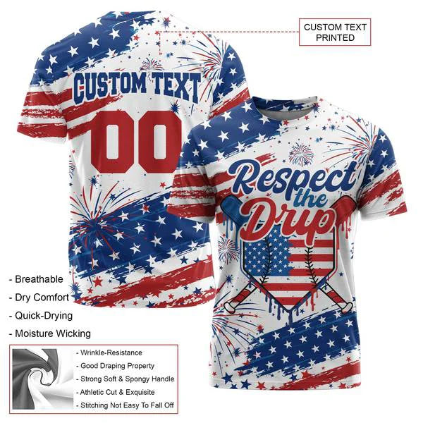 Respect The Drip Independence Day shirt, 4th of July Shirts - Custom Text, Custom Number - Baseball Shirts For Baseball Lovers