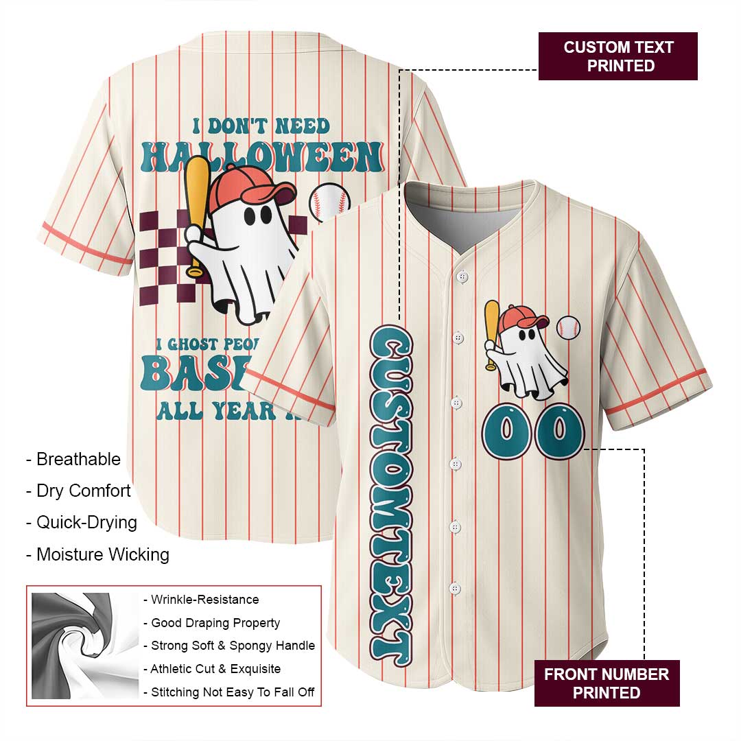 Ghost People All Year Round - Custom Cream with Orange Stripes Halloween Baseball Jersey