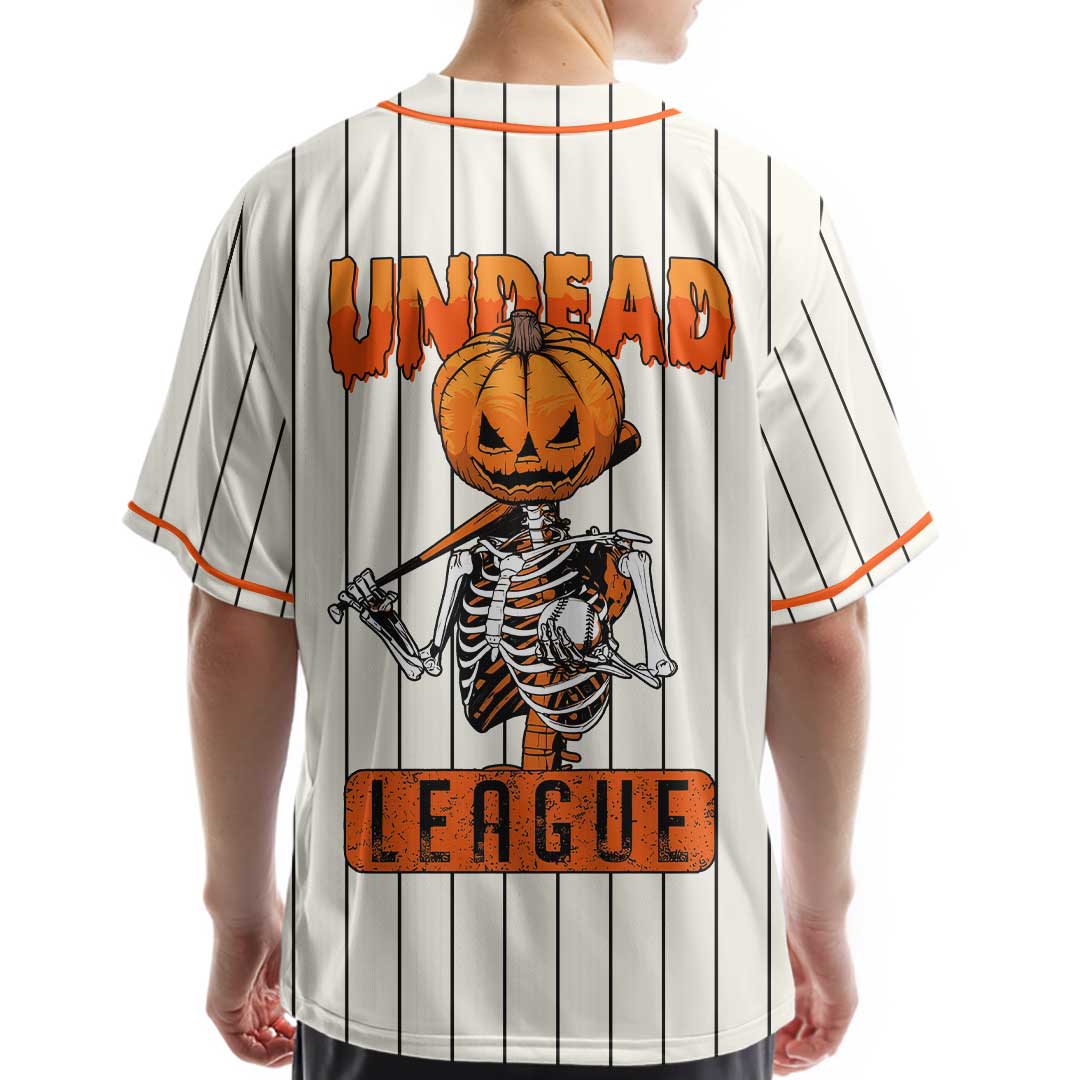 Undead League - Custom Cream Orange Halloween Baseball Jersey