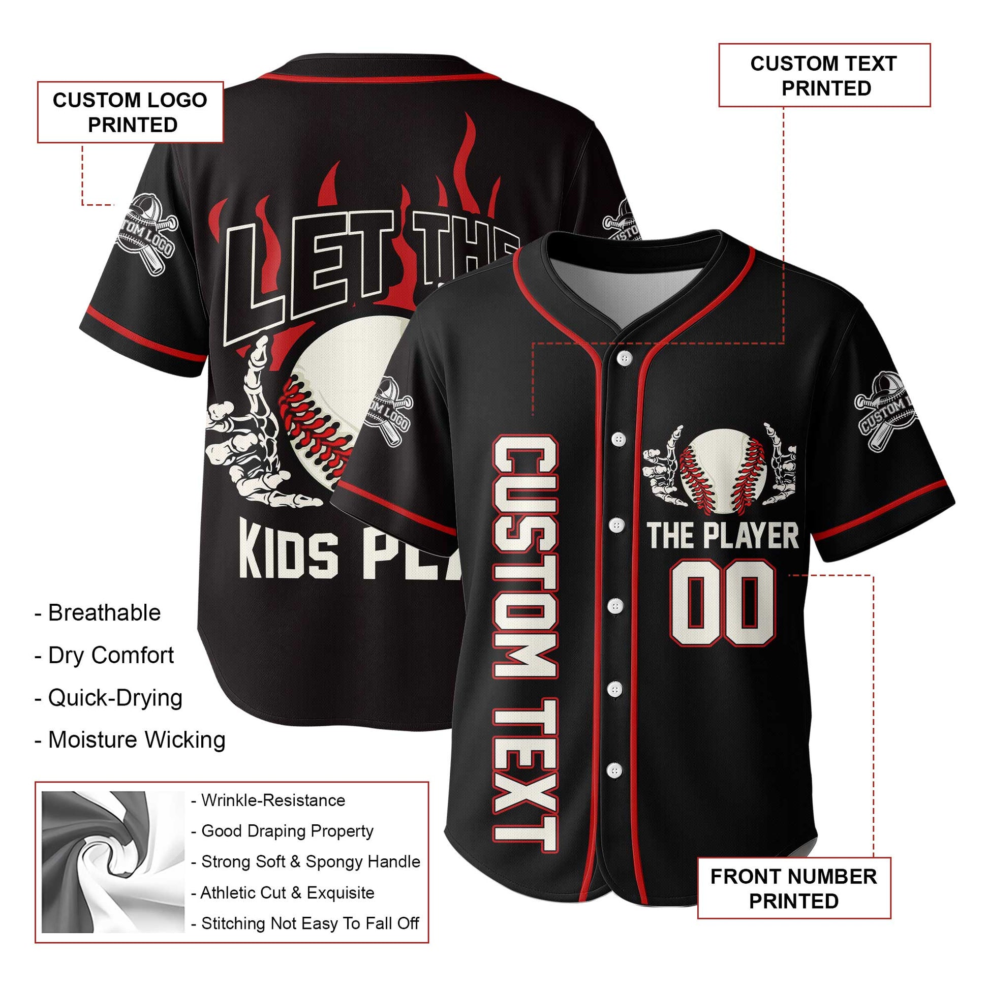 Let The Kids Play - Custom Black Baseball Jersey