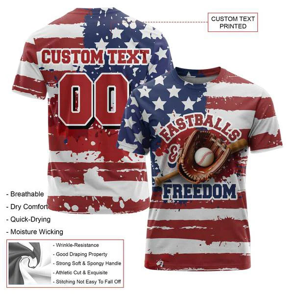 Fastballs & Freedom Baseball Shirts - American Flag -4th of July Shirt - All Over Print