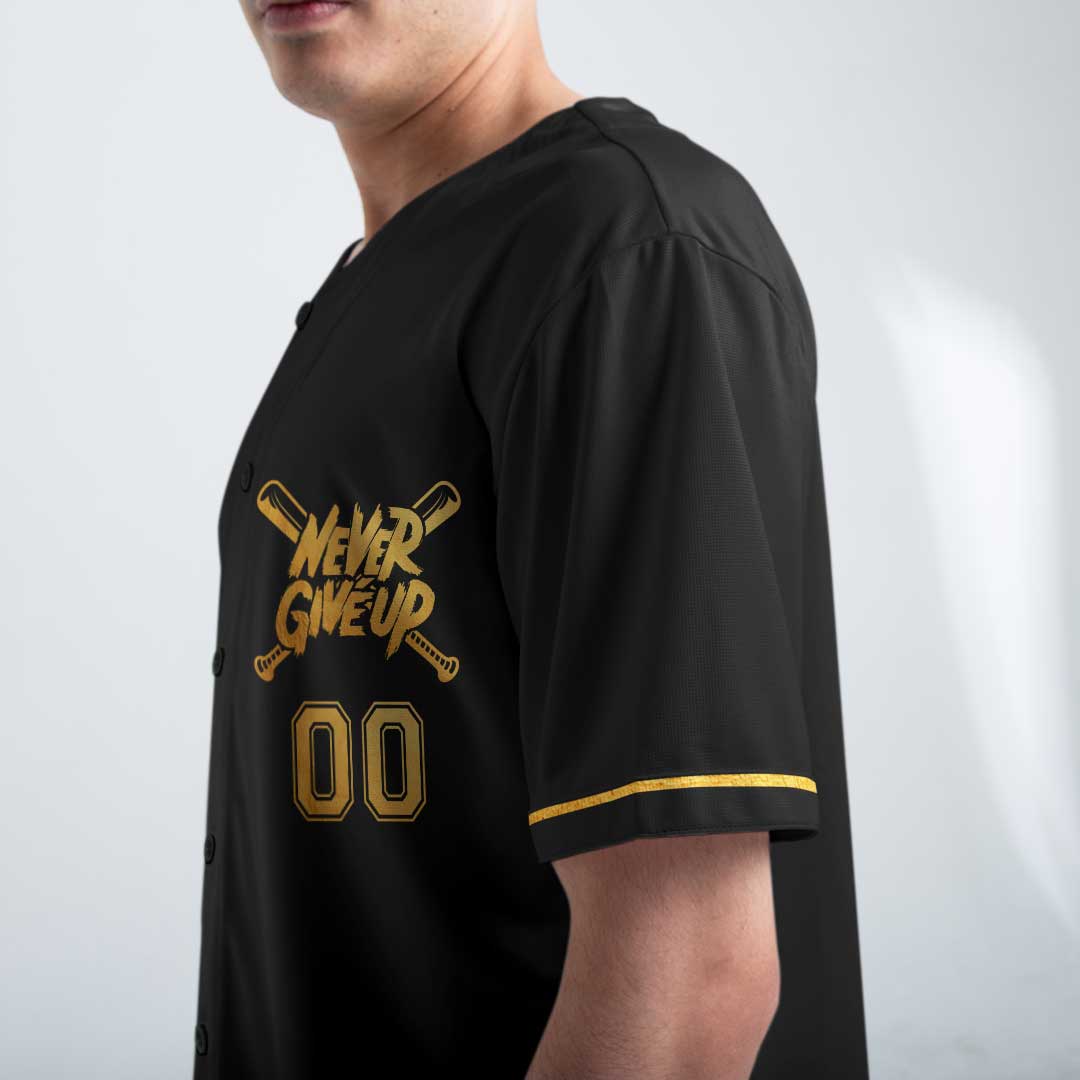 The Last Swing Could Win The Game - Custom Black with Golden Texture Baseball Jersey