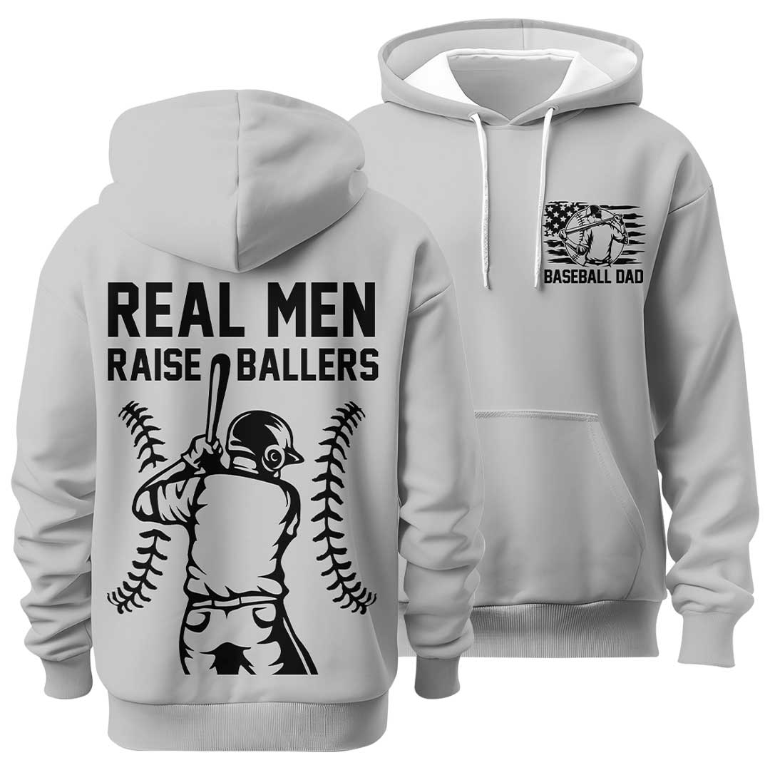 Real Men Raise Ballers - Navy and Grey Dad Baseball Hoodie