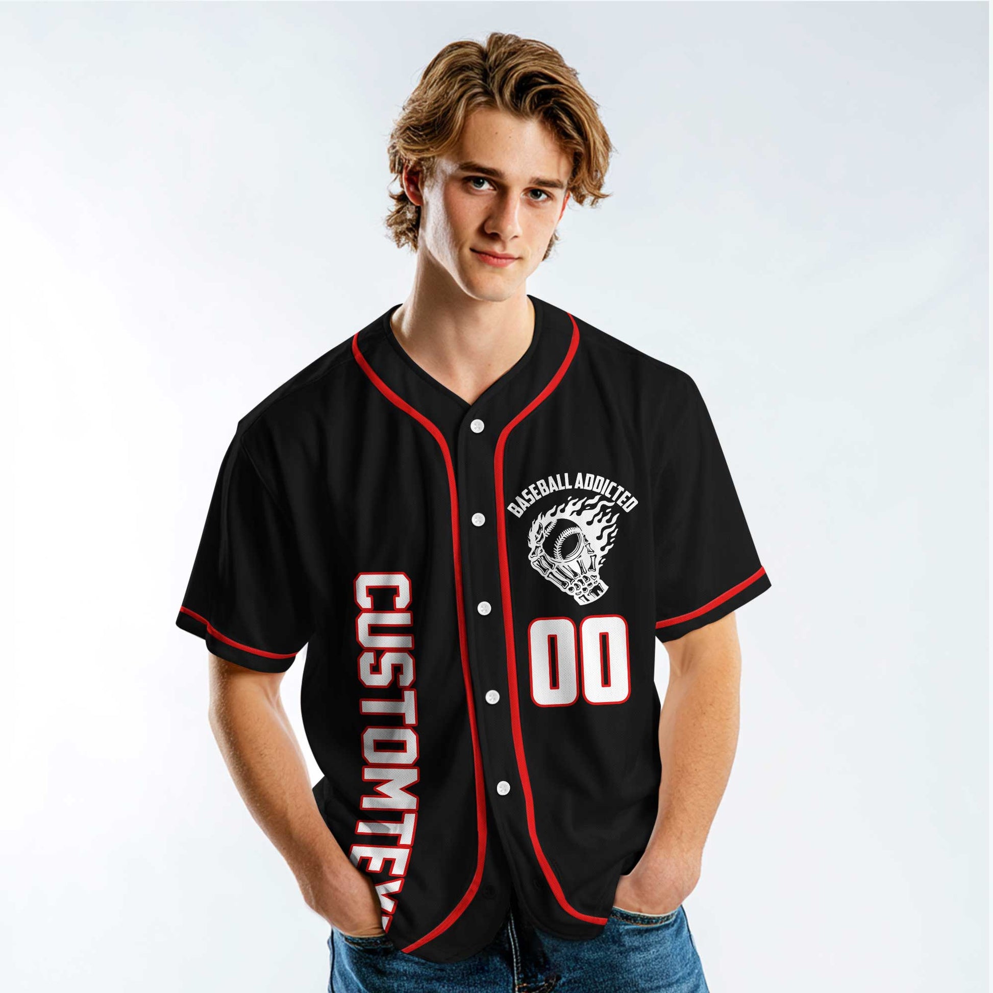 Warning: Nonstop Yapping About Baseball - Custom Black and Red Baseball Jersey
