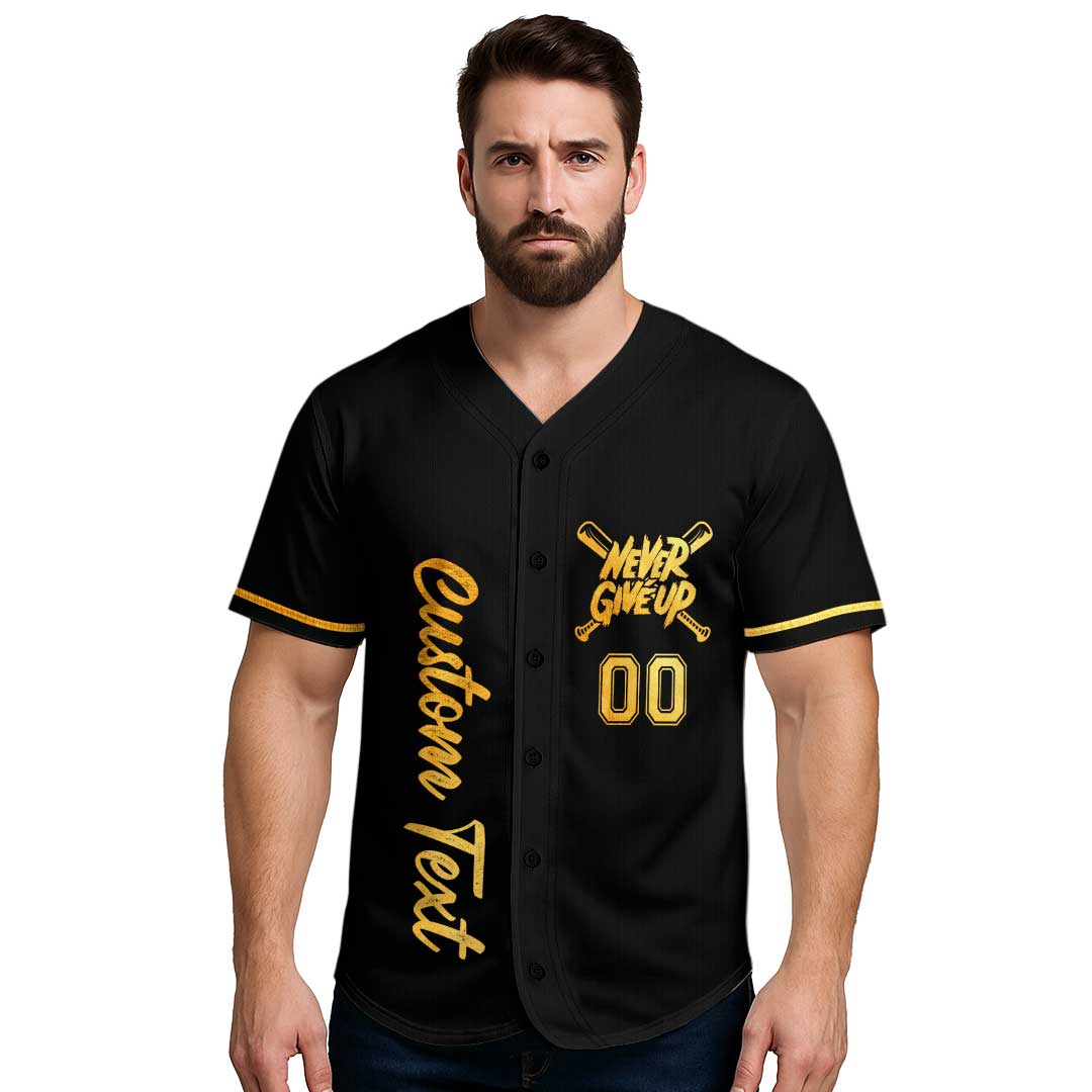 The Last Swing Could Win The Game - Custom Black with Golden Texture Baseball Jersey