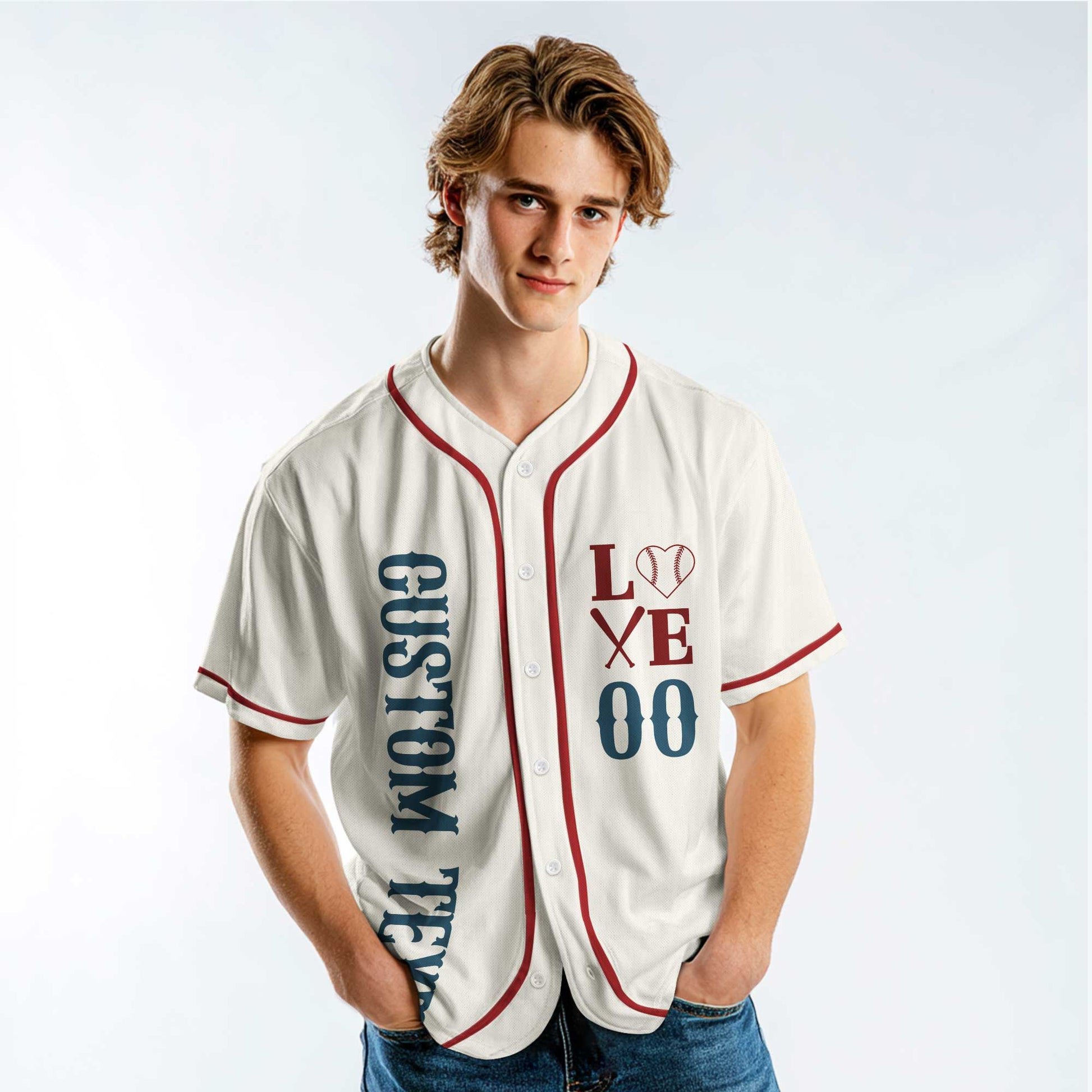 I Love Baseball - Custom Cream Red Baseball Jersey