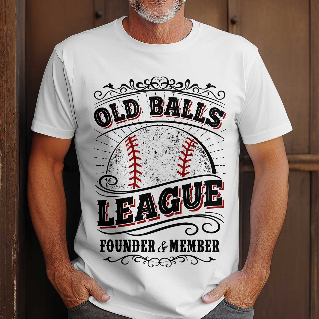 Old Balls League Founder - Black White Baseball T-Shirt