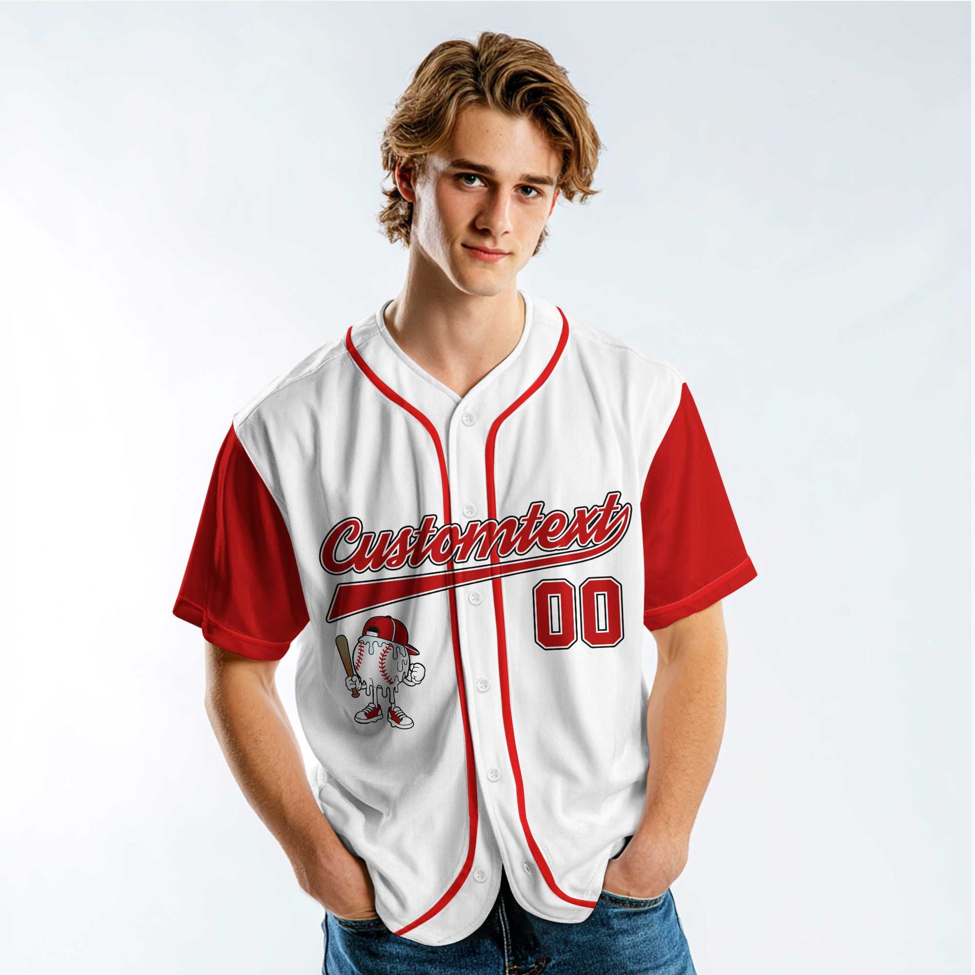 Hustle Hit Never Quit - Custom White and Red Raglan Baseball Jersey
