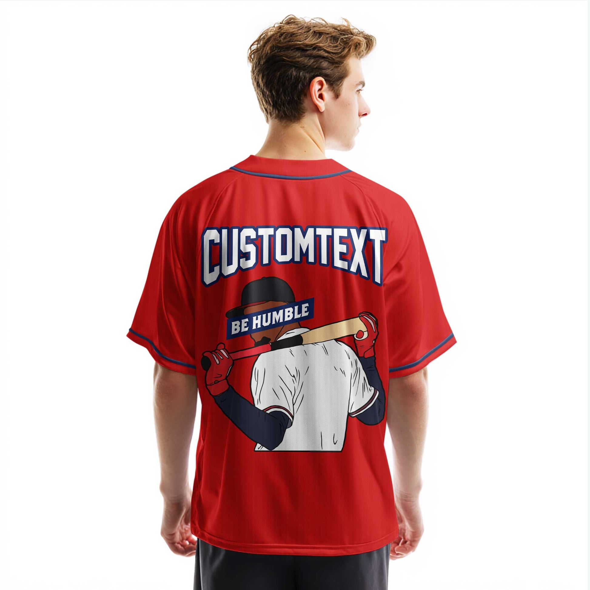 BE HUMBLE - Custom Red Navy Baseball Jersey