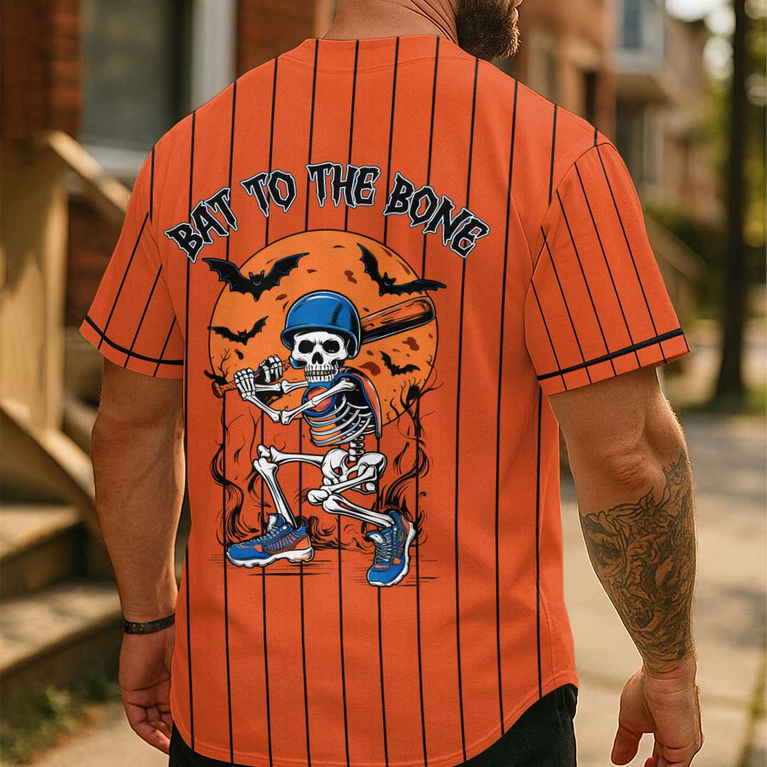 Bat To The Bone - Custom Orange Halloween Baseball Jersey