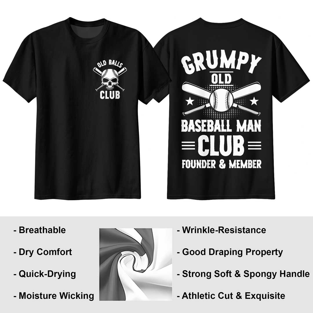 Old Balls Club Founder And Member - Two Sided Black White Baseball T-Shirt