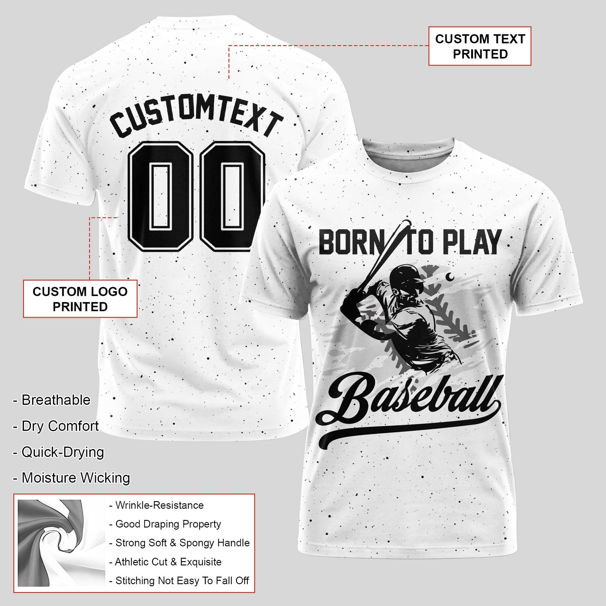 Custom Born To Play Baseball - Custom Text Custom Number Baseball Shirts
