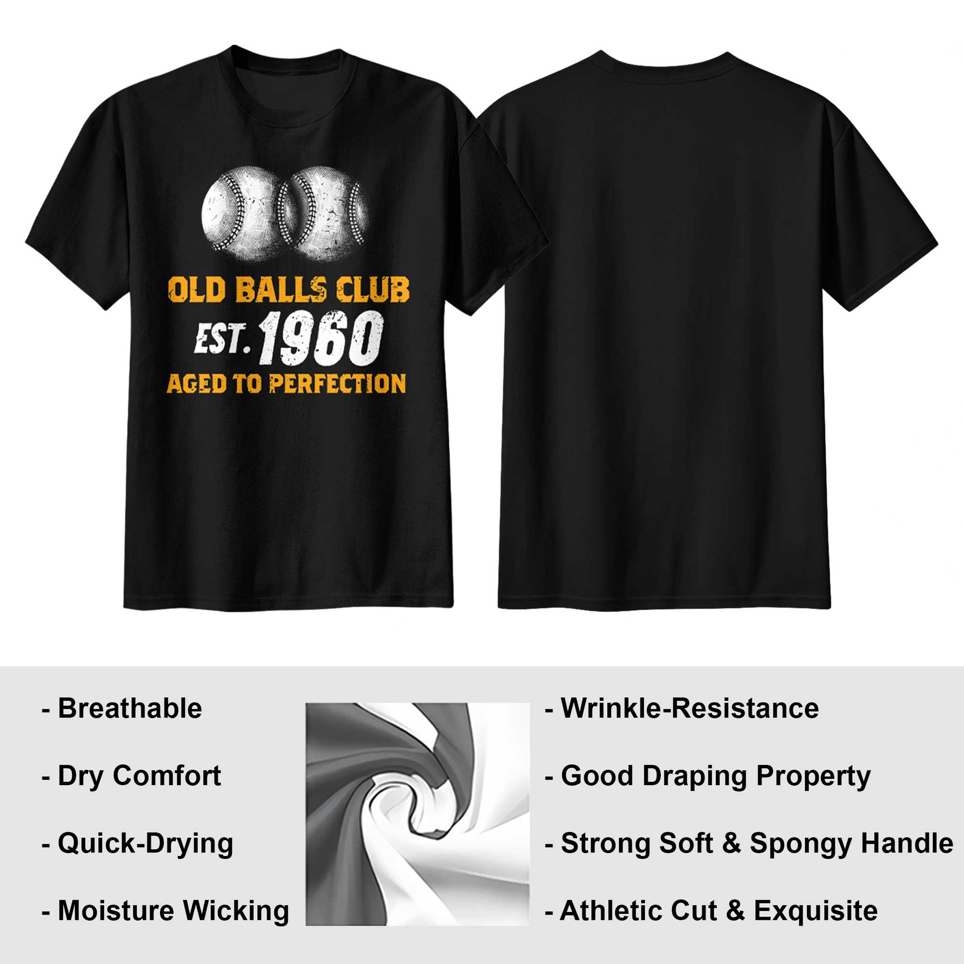 Old Balls Club Aged To Perfection - Black White Baseball T-Shirt